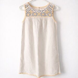 C&C California White and Yellow Embroidered Linen Dress